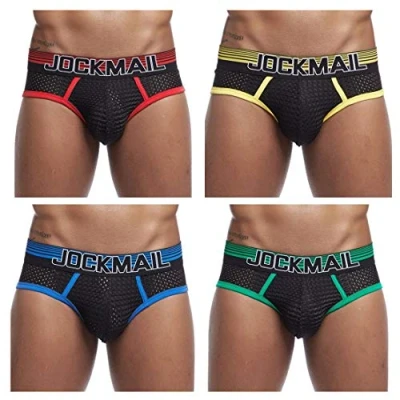 Immagine di JOCKMAIL 4 pz/confezione sexy da uomo slip intimo mutande in pizzo maschile, Rosso+giallo+blu+verde, M