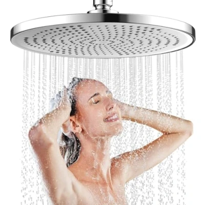Immagine di JINYOMFLY Soffione Doccia 10 Pollici Anticalcare, Grande Fisso a Pioggia, Rotondo Soffioni Docce, alta Pressione, Testa Regolabile 360, 25cm (Argento)