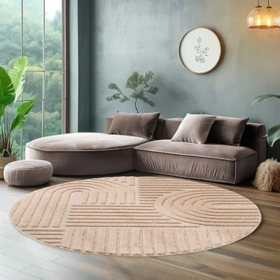 Immagine di SIMPEX tappeto rotondo a pelo alto per soggiorno, passatoia corridoio, stile scandinavo e boho con design 3D, soffice morbido.Misurare: 120 x cm, Colore:Rosa
