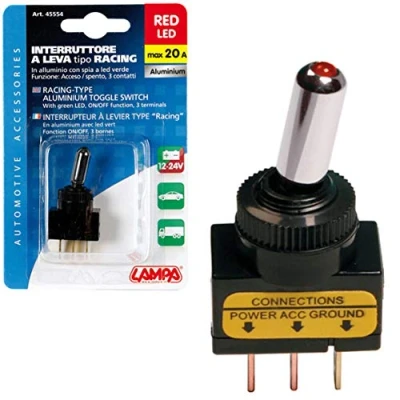 Immagine di Lampa Interruttore A Leva 12/24V 20A Max con LED Rosso