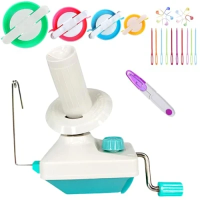 Immagine di Avvolgitore per gomitoli, comodo avvolgicavo filati, con facile installazione riporre i 1 set di 4 pompon dimensioni, 20 aghi maglieria e paio forbici