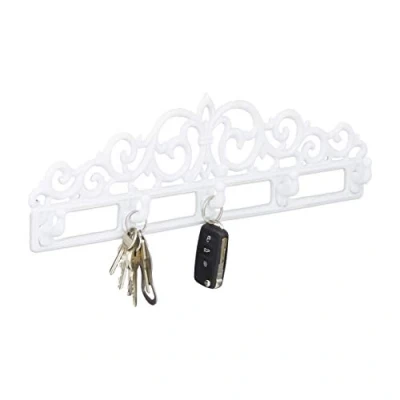 Immagine di Relaxdays Appendiabiti da Parete Porta chiavi in Ghisa, 5 Ganci, Stile Antico, Rustico, HxLxP: 17x35x3,4 cm bianco