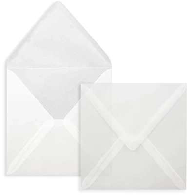 Immagine di FarbenFroh Buste quadrate per lettere senza finestra, bianco trasparente, 75 pezzi, 15 x cm, chiusura con colla da inumidire, biglietti di nozze, inviti e altro