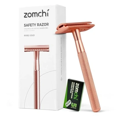 Immagine di ZOMCHI Rasoio di Sicurezza Donna e Uomo Riutilizzabile con 5 Lame Oro Rosa