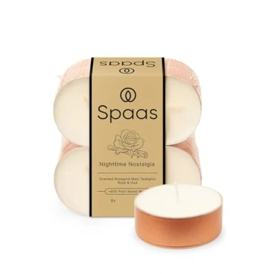 Immagine di Spaas Lumini profumati maxi in oro rosa, confezione da 8 pezzi, 10 ore Nighttime Nostalgia