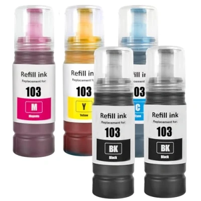 Immagine di LAIPENG 103 Inchiostro Compatibile con Epson per L1110 L1200 L1210 L1250 L3100 L3101 L3110 L3111 L3116 L3150 L3151 L3156 L3160 L3200 L3250 L3251 L3256 L3260 L3266 Stampante 5 Multipla (BK*2/C/M/Y)