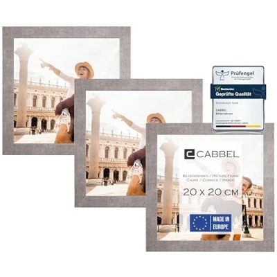 Immagine di CABBEL confezione da tre (3 pezzi) cornici 20x20 cm in legno MDF Grigio (Calcestruzzo) con plexiglass infrangibile/Moderno