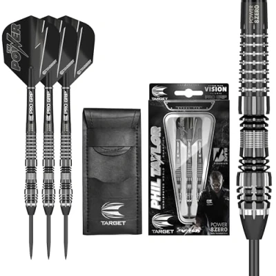 Immagine di Target Darts Phil Taylor Power 8 Zero Black P8Z4 Set di Freccette con Punta in Acciaio al tungsteno 80%, 21 g, Taylor, Player Edition, Accessori per