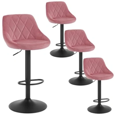 Immagine di WOLTU 4x Sgabelli da Bar Moderni Girevoli Sedia Cucina Alta con Schienale Quadrato Senza Braccioli Altezza Regolabile in Velluto Rosa BH219rs 4