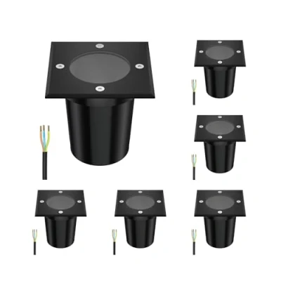 Immagine di ledscom.de 6 pz. lampada da incasso a pavimento RELI per esterni, IP67, nero, angolare, 11 x 11cm, 1x GU10 max. 15W