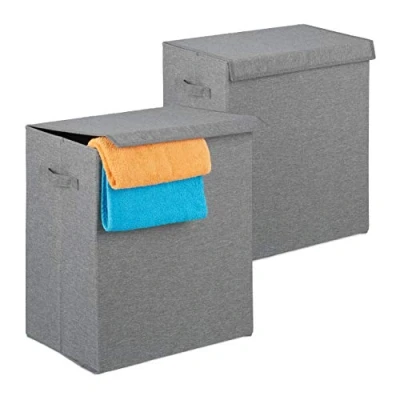 Immagine di relaxdays cestini 2X Cesti Portabiancheria, Pieghevoli &amp; Salvaspazio, Coperchio, 61 L, HLP 50,5 x 45 30,5 cm, Grigio, Tessuto, Cartone, Metallo, Set da 1