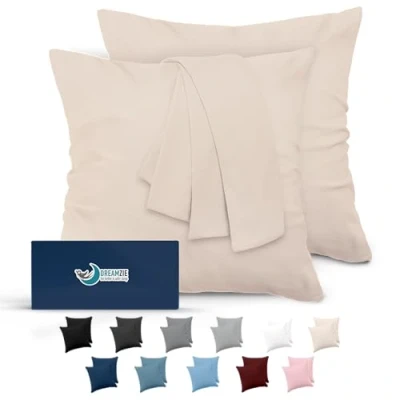 Immagine di Dreamzie Federe Cuscini 80x80 (Set 2) Microfibra Oeko Tex Certificazione Federa Cuscino Dolce Beige