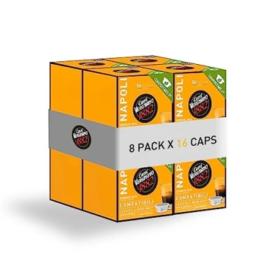 Immagine di Caffè Vergnano 1882 128 pz Capsule Compatibili Lavazza A Modo Mio Compostabili, Napoli (8 confezioni da 16 capsule)