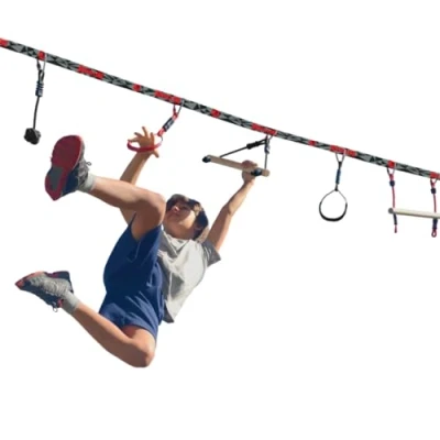 Immagine di Slackers Ninja Line Starter Set 2021, Percorso Sospeso di 11 Metri, Pezzi, può Essere Utilizzato Anche Come Slackline, con 7 Ostacoli, per Allenarsi Un Ninja, 980024