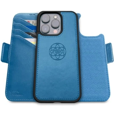 Immagine di dreem Fibonacci compatibile con iPhone 16 Pro custodia a portafoglio/custodia antiurto 2 in 1 e folio pelle vegana staccabile, MagSafe, protezione RFID [Ardesia]