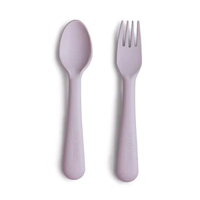 Immagine di Mushie Set Forchetta e Cucchiaio per Bambini di Posate Riutilizzabili la Cena Lavabili in Lavastoviglie adatti al Microonde Facili da Impugnare Fabbricato Danimarca Soft Lilac