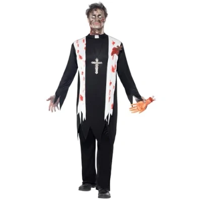 Immagine di SMIFFYS Costume Zombie Prete, comprende Top Insanguinato, Ferita in Lattice, Collare e Pantaloni