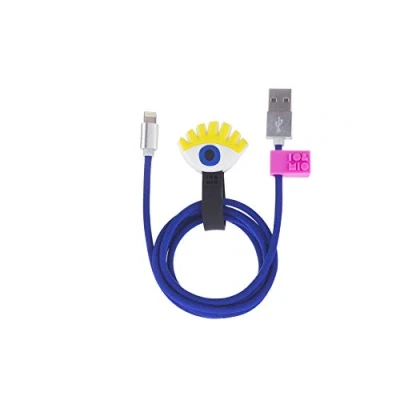 Immagine di Wondee Global Services Cavo Dati USB Lightning IO e Mio per iPhone, iPad Airpods con Protezione Cavi. Design Occhi Blu Certificato (Made for Apple)