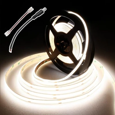 Immagine di BERIXDEEP Strascia LED COB 5 Metri, Striscia Bianco Freddo con 480LEDs/m, Larghezza 8mm, CRI 90+, metri DC24V per Camera da Letto, Cucina, Specchio (senza alimentazione), 6000K