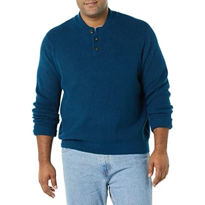 Immagine di Amazon Essentials Maglione Morbido a Maniche Lunghe con Collo Abbottonato Uomo, Blu, M