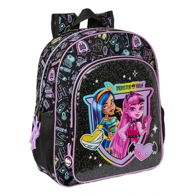 Immagine di Safta MONSTER HIGH Zaino scuola per bambini, adattabile a carrozzina, ideale bambini in età scolare, comodo e versatile, qualità resistenza, 32 x 12 38 cm, colore Nero, Estándar,