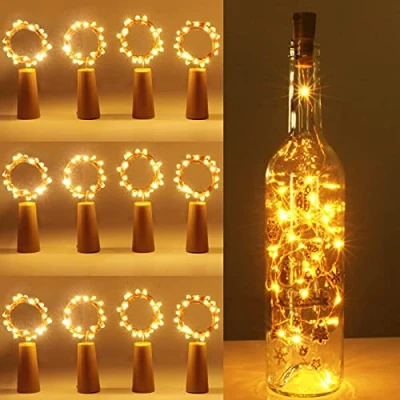 Immagine di kolpop (12 pezzi) Luci per Bottiglia, Tappi Led a Batteria Bottiglie, Filo di Rame Decorative Stringa da Interni e Esterni Festa, Giardino, Natalizie, Matrimonio (Bianco Caldo)