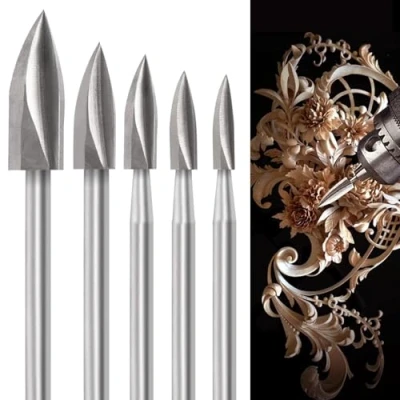Immagine di shengbenhao Set di punte da trapano per intaglio del legno, 5 pezzi con gambo 1/8 pollice fai te Incisione intaglio, foratura rettifica