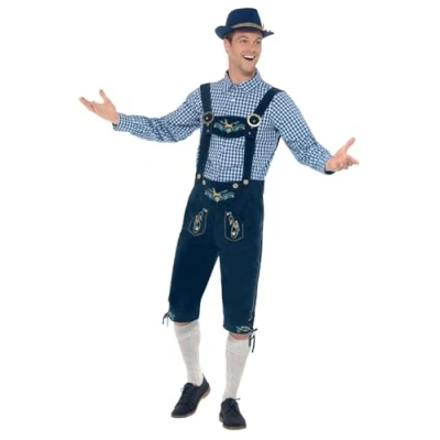 Immagine di Smiffys costume bavarese tradizionale deluxe Rutger, Blu, con tirolese e camicia
