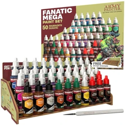 Immagine di The Army Painter, Warpaints Fanatic Mega Paint Set, 50 x 18 ml Colori Acrilici incl. metallici, effetti, lavaggi, 1 porta modellismo e pennelli per Dnd Warhammer