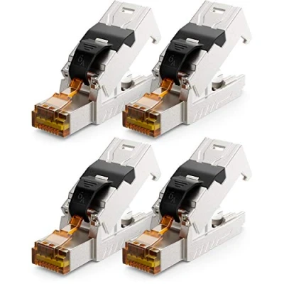 Immagine di deleyCON 4x CAT 6a Spina di Rete RJ45 con Connessione LSA Senza Attrezzi per Cavi Installazione Rigidi Cavo LAN CAT6a CAT7 Schermato Custodia in Metallo 10 Gbit/s