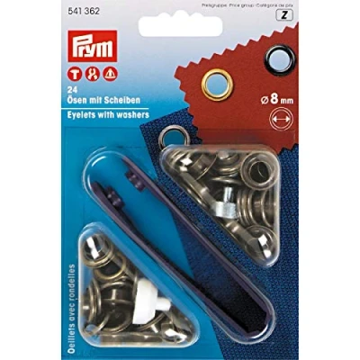 Immagine di Prym Occhielli da 8 mm + rondelle (24 Pezzi) Color Ottone Anticato, Metallo, 14 x 9.5 2.5 cm