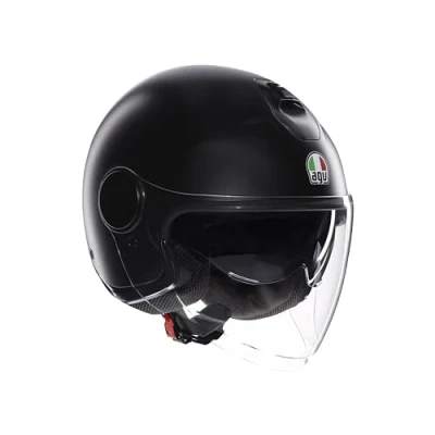 Immagine di AGV ETERES E2206, Casco da Moto Jet Unisex, Open Face con Anello Antifurto, Visiera Antigraffio e Anti UV, Tecnologia Assorbimento Istantaneo del Sudore, Matt Black, XL