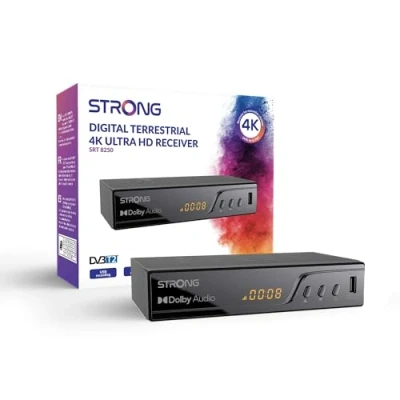 Immagine di STRONG Decoder TNT UHD 4KDVB T2compatibile HEVC265Ricevitore/sintonizzatore TV registratore USBDOLBY Digital PlusHDMIScart