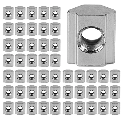 Immagine di Dadi a T serie 50 pezzi scorrevoli tipo UE 20/30 M4/M5/M6 in acciaio al carbonio filettatura testa martello dado per accessori profilo di estrusione alluminio(EU20 M4)