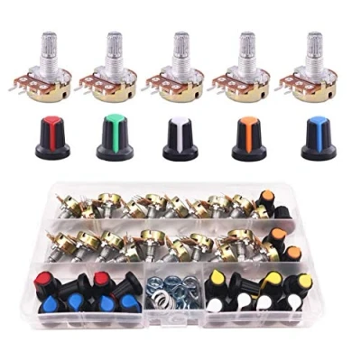 Immagine di Potenziometro Rotativo Potenziometri Lineari a Cono Lineare B5K B10K B20K B50K B100K B250K Ohm Wh148 Regolabile 3 Terminale B Tipo Rotante Con Pomello Berretto(22Pcs)