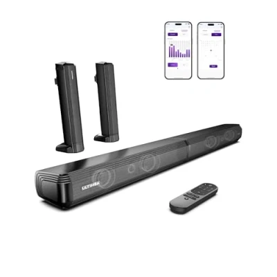 Immagine di ULTIMEA Soundbar 2.2ch per TV, Staccabile 2 in 1 TV Bluetooth 5.3, 3 Modalità di Equalizzazione e Altoparlanti Regolabili Base ai Bassi, ARC/Ottico/Aux, Apollo S40