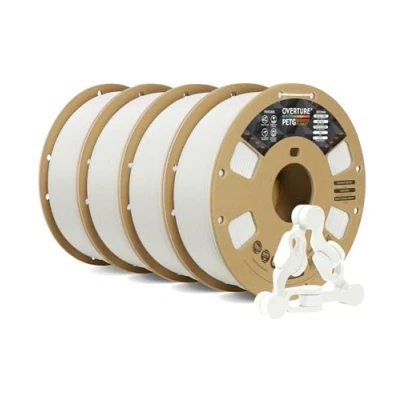 Immagine di OVERTURE Filamento PETG 1.75mm, 4kg Bobina(8.8lbs), Neatly Wound Durevole Filament per Stampante 3D, Precisione Dimensionale +/ 0.02 mm, 3D Printer (Bianco 1kg*4)