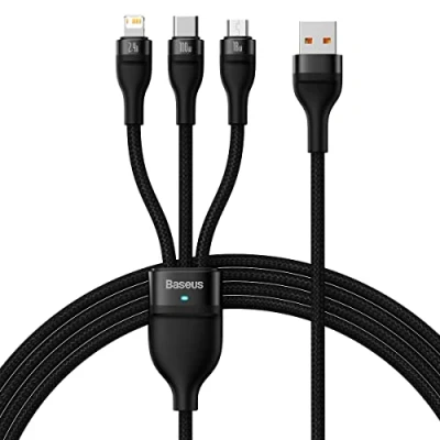 Immagine di Baseus Cavo dati USB a M+L+C 100 W, 1,2 m, colore: nero