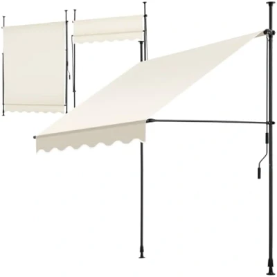 Immagine di tectake® Tenda da Sole a Morsetto con Manovella, Altezza e Inclinazione Regolabile, Telo Impermeabile Resistente ai Raggi UV, Ideale per Balcone Terrazzo, 150x180cm Beige