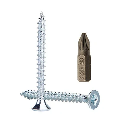 Immagine di Confezione da 300 pezzi in acciaio zincato 4,0 x 50 mm viti per legno, truciolato, vite universale Pozi Drive, PZ completamente filettato, testa svasata Pozidriv (300, mm)