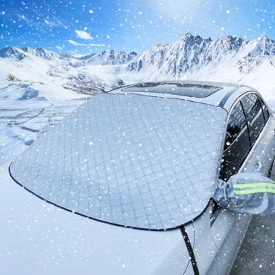 Immagine di Jsdoin copertura per parabrezza auto con specchietto laterale invernale, protezione solare 9 magneti, pieghevole, auto/SUVS (157 x 126 cm)