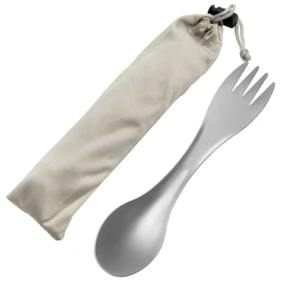 Immagine di QEEYON Posata da Campeggio 2 in 1 Titanio, Titanium Forchetta Campeggio, ultra leggere Cucchiaio, Titanio Spork Posate Multifunzione per Camping Trekking Picnic