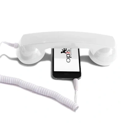Immagine di Opis 60s Micro (Versione Per iPhone) : Cornetta iPhone 7, 8, 9, 10, 11, 12 13, 14 / Telefono Cellulare iPhone/Cornetta Retro Bianca