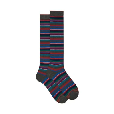 Immagine di Calze lunghe uomo cotone e cashmere grigio righe multicolor micro