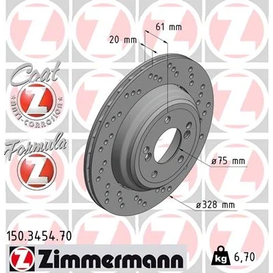 Immagine di ZIMMERMANN FORMULA Z COAT 150.3454.70 Disco freno BMW: 3 Coupe, Z4 Roadster, Cabrio