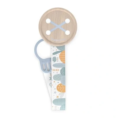 Immagine di Suavinex, Portaciuccio con Catenella in tessuto Per bambini, Nastro design reversibile, ciuccio, clip. Bambini +0 Mesi, Adatto ai Neonati, Dreams Blu