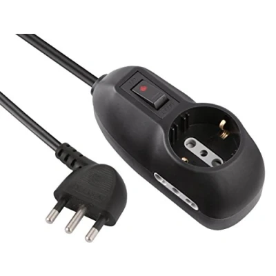 Immagine di Electraline 62043 Multipresa, 3 Posti, 1 Schuko, 2 Bivalenti 10/16A, Cavo m, Spina Piccola 10A, Nero, 3m