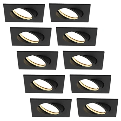 Immagine di HCFEI Faretto da incasso a LED ultra piatto, 425 lumen, 230 V, 5 W, dimmerabile, alloggiamento angolare, orientabile, nero (10 pezzi, bianco caldo)