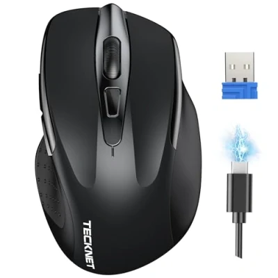 Immagine di TECKNET Mouse Wireless Ricaricabile, Silenzioso Senza Fili, Riduzione Rumore Fino a 90%, 4800 DPI, 6 Pulsanti Ergonomico, 2.4G USB Compatibile con PC Portatile, Mac, Laptop