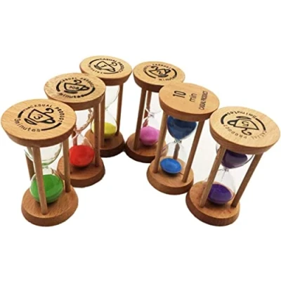 Immagine di set di 6 orologi in legno per bambini, con clessidra, timer uova, da cucina rotondo